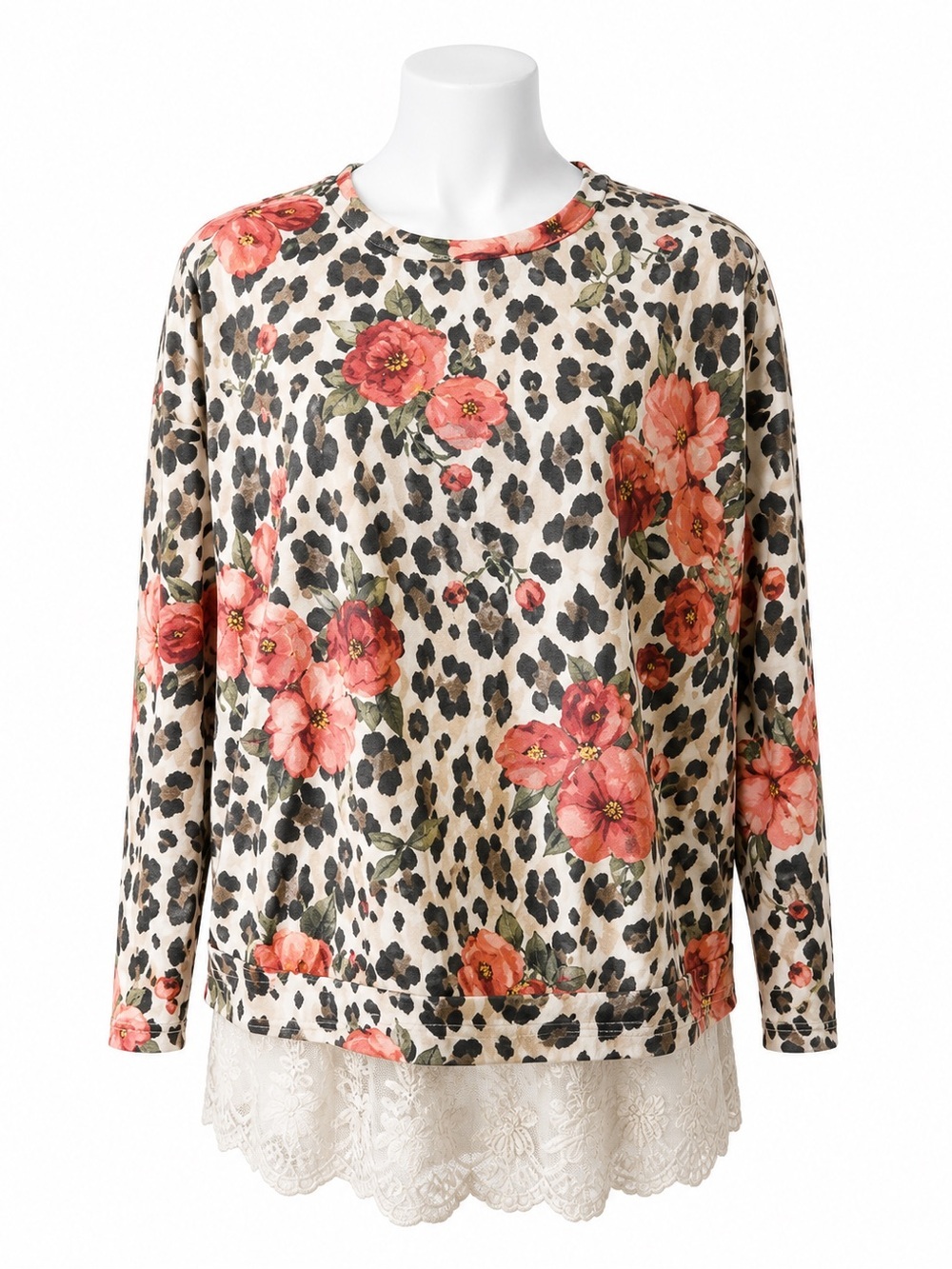 Honeyme Floral Leopard Long Sleeve Top